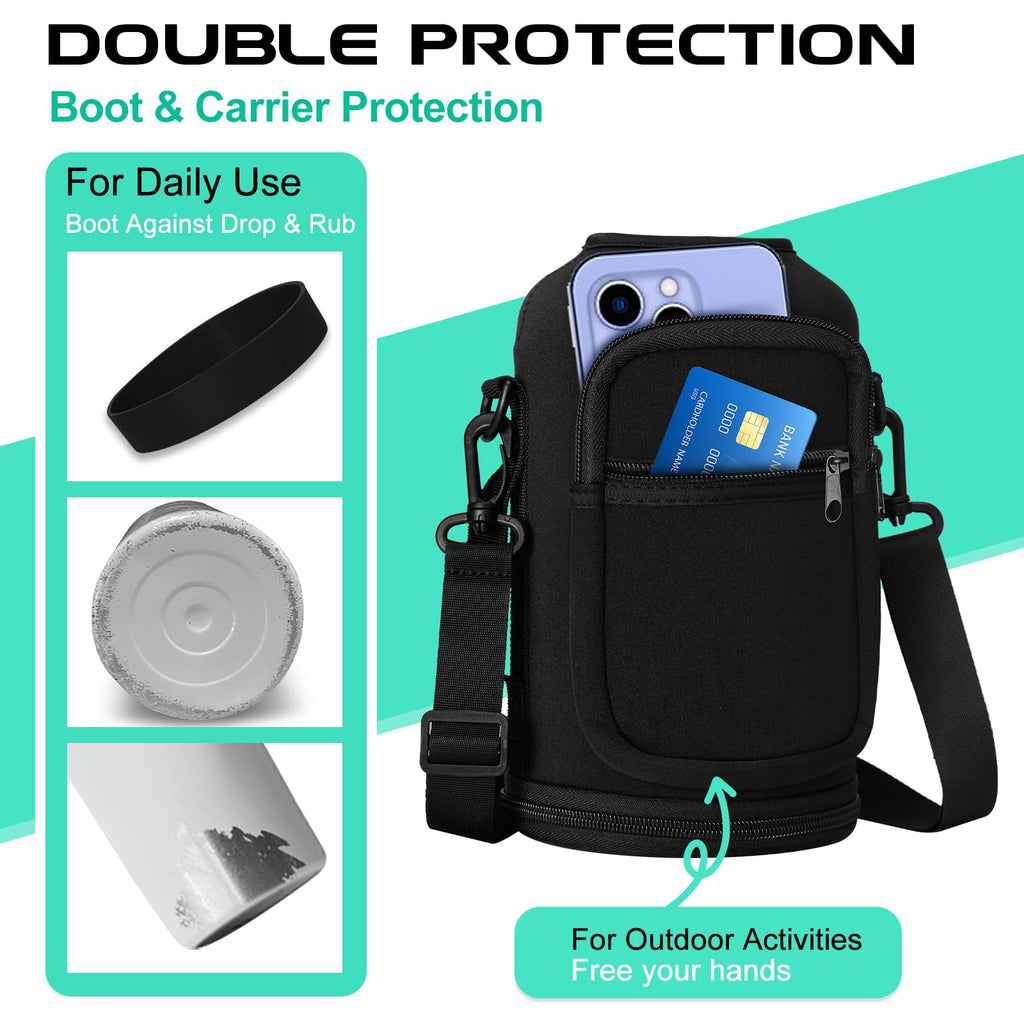 64oz Insulated Water Bottle with Straw & Auto Spout Lid - (Cold 48H & Hot 24H) Half Gallon Stainless Steel Water Jug with Paracord Handle, Metal Tactical Military Water Flask with Carrier Strap Bag