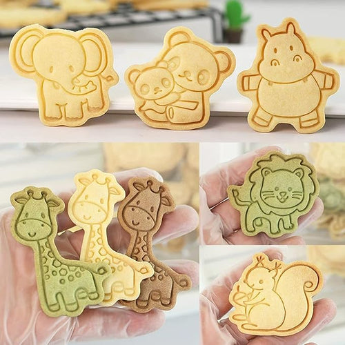 16pcs Animal Cookie Cutter Stamps Set, Lion, Panda, Forest Themed Plunger Stampers for Baking, Plastic Biscuit Molds for DIY Cookies, Cake Decor(J16)