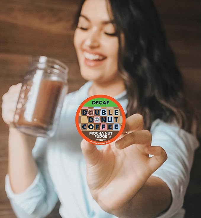 Mocha Nut Fudge Medium Roast Flavored Decaf Coffee Pods for Keurig K-Cup Makers from Double Donut, 96 Capsules