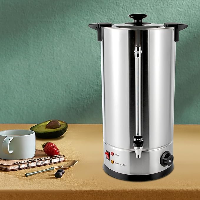 25L/6.6gal Commercial Coffee Urn, Gallon Double Wall Commerical Coffee Maker, 150 Cup Commercial Grade Stainless Steel Percolate Coffee Maker for Events, Offices and Catering