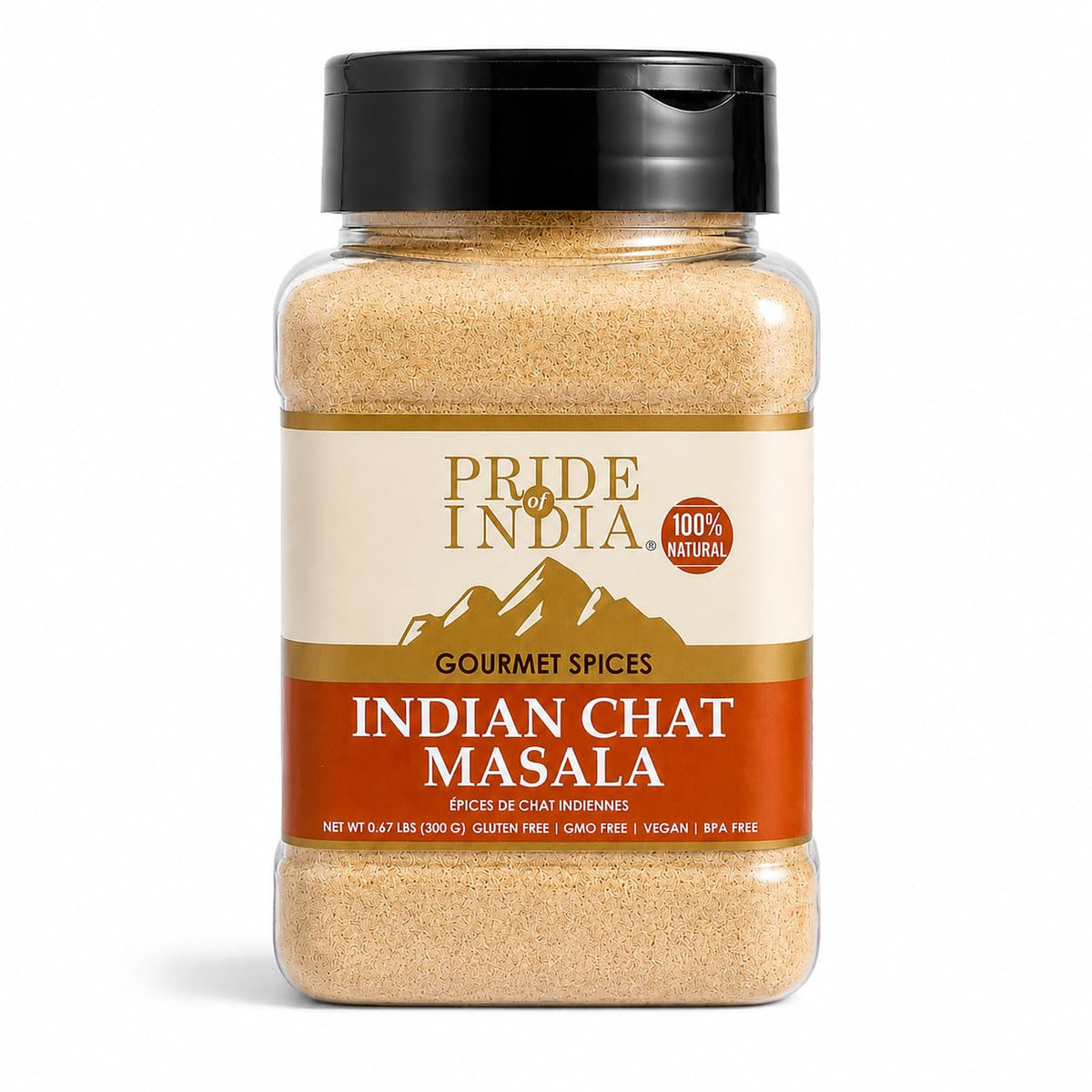 Pride Of India Chaat Masala Powder, 10.5 oz | Authentic Indian Chat Masala Seasoning | Tangy & Savory Spice Blend for Fruits, Salads, Snacks, Drinks & Curries | Dual-Sifter Jar