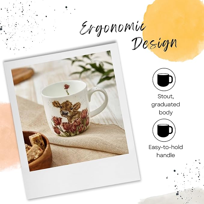 Royal Worcester Wrendale Designs Bessie Cow Mug | 14 Ounce Large Coffee Mug with Cow Design | Made from Fine Bone China | Microwave and Dishwasher Safe