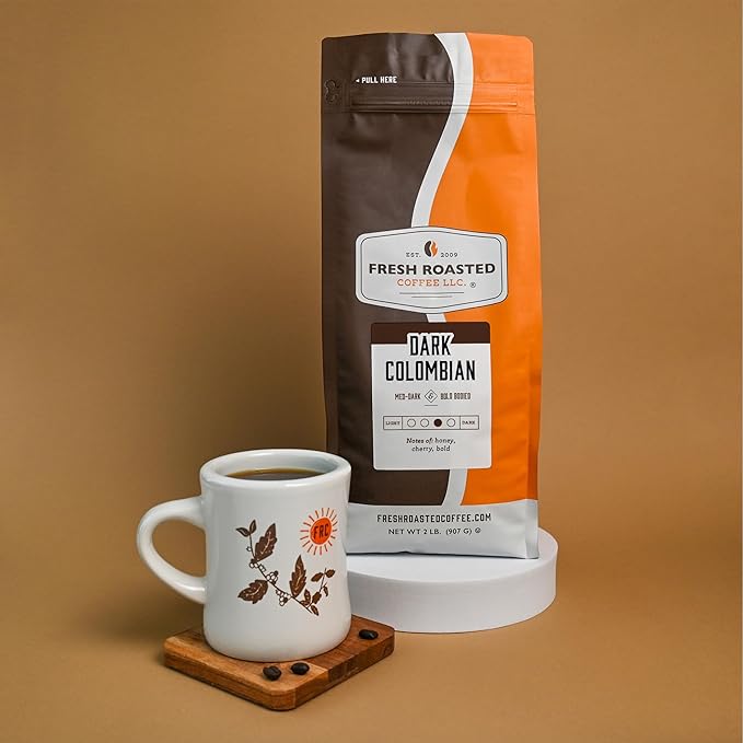 Fresh Roasted Coffee, 100% Dark Colombian, 2 lb (32 oz), Med-Dark Roast, Whole Bean, Kosher