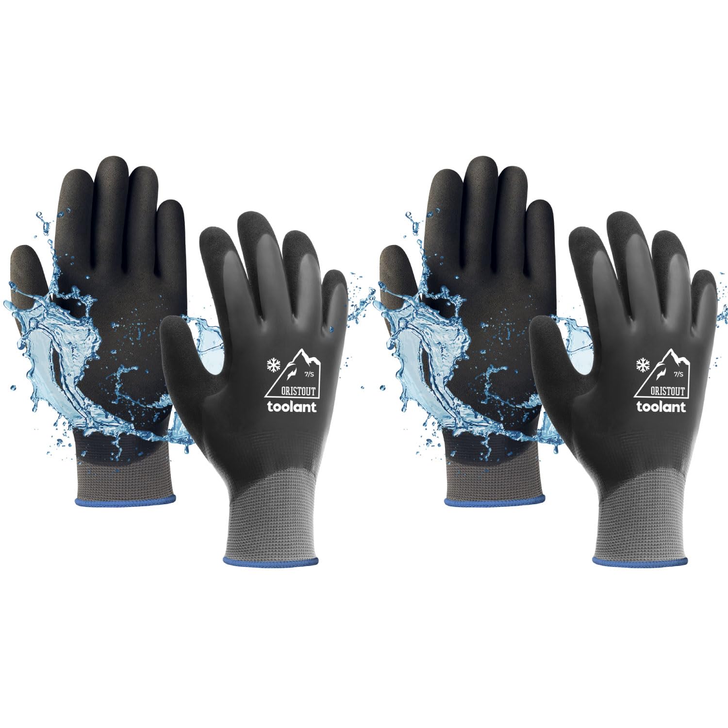 OriStout Waterproof Winter Work Gloves for Men and Women, 2 Pairs, Grey, M