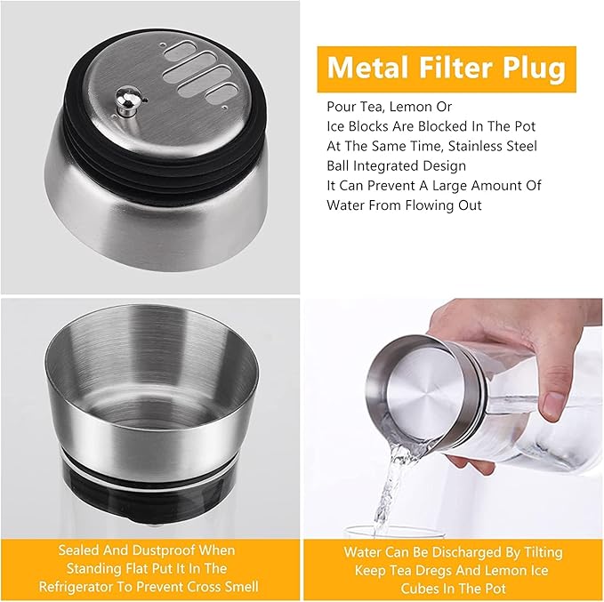 Glass Pitcher with Lid,1.3L Water Carafe for Fridge,Water Pitcher Glass Jug with Lid and Spout for Hot/Cold Water,Ice Tea and Juice Beverage