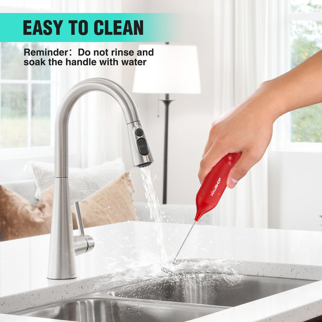 HAUSHOF Handheld Rechargeable Milk Frother Wand with Stand,Coffee Mixer