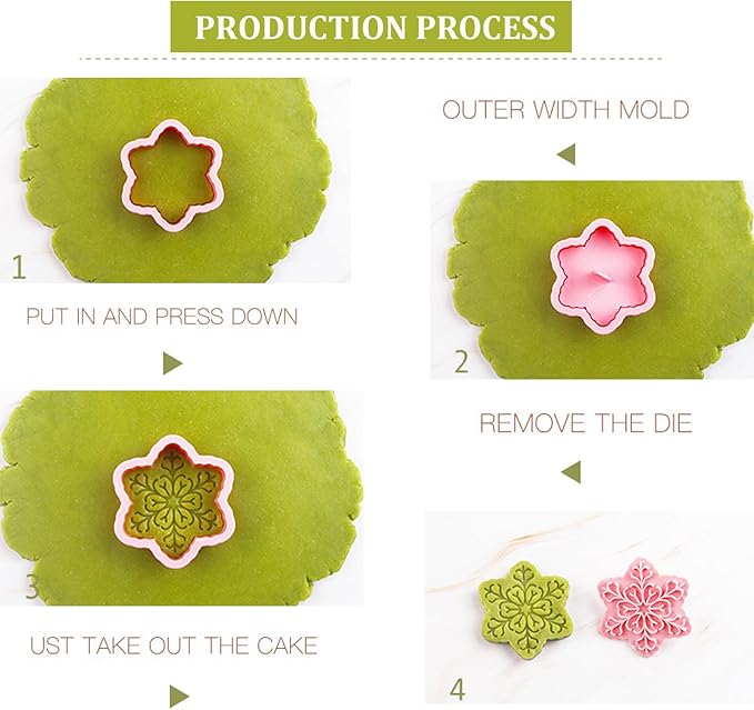 9pcs Christmas Cookie Cutter Set Snowflake Cookie Cutters with Plunger Stamps Biscuit Mold 3D Snowflake Cookie Molds Cake Baking Fondant Cutter Christmas Party DIY Cookie Decorating Supplies (A)