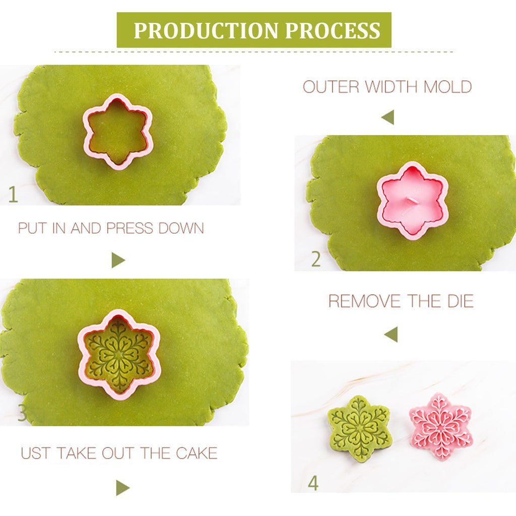 9pcs Christmas Cookie Cutter Set Snowflake Cookie Cutters with Plunger Stamps Biscuit Mold 3D Snowflake Cookie Molds Cake Baking Fondant Cutter Christmas Party DIY Cookie Decorating Supplies (A)