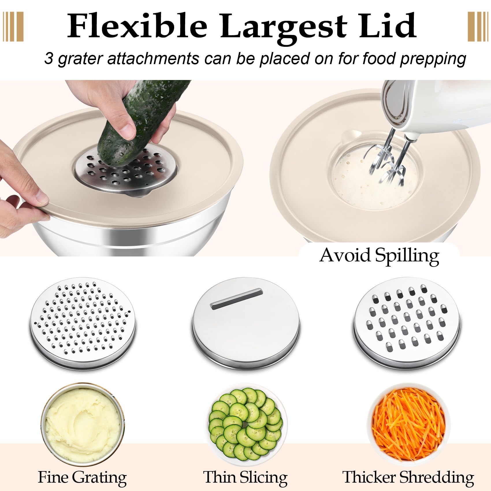 TeamFar Mixing Bowls Set of 6, Stainless Steel Nesting Mixing Salad Bowl
