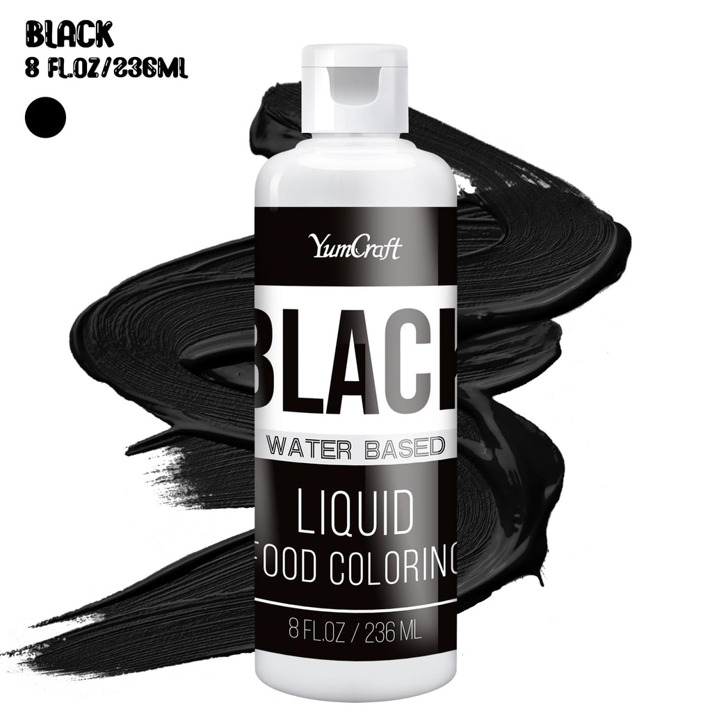 Food Coloring Liquid - Vibrant Color Food Coloring for Cake Decorating, Baking, Easter Egg, Icing - Tasteless Food Color Dye for Fondant, Cooking, Airbrush (Black, 8 Fl.oz)