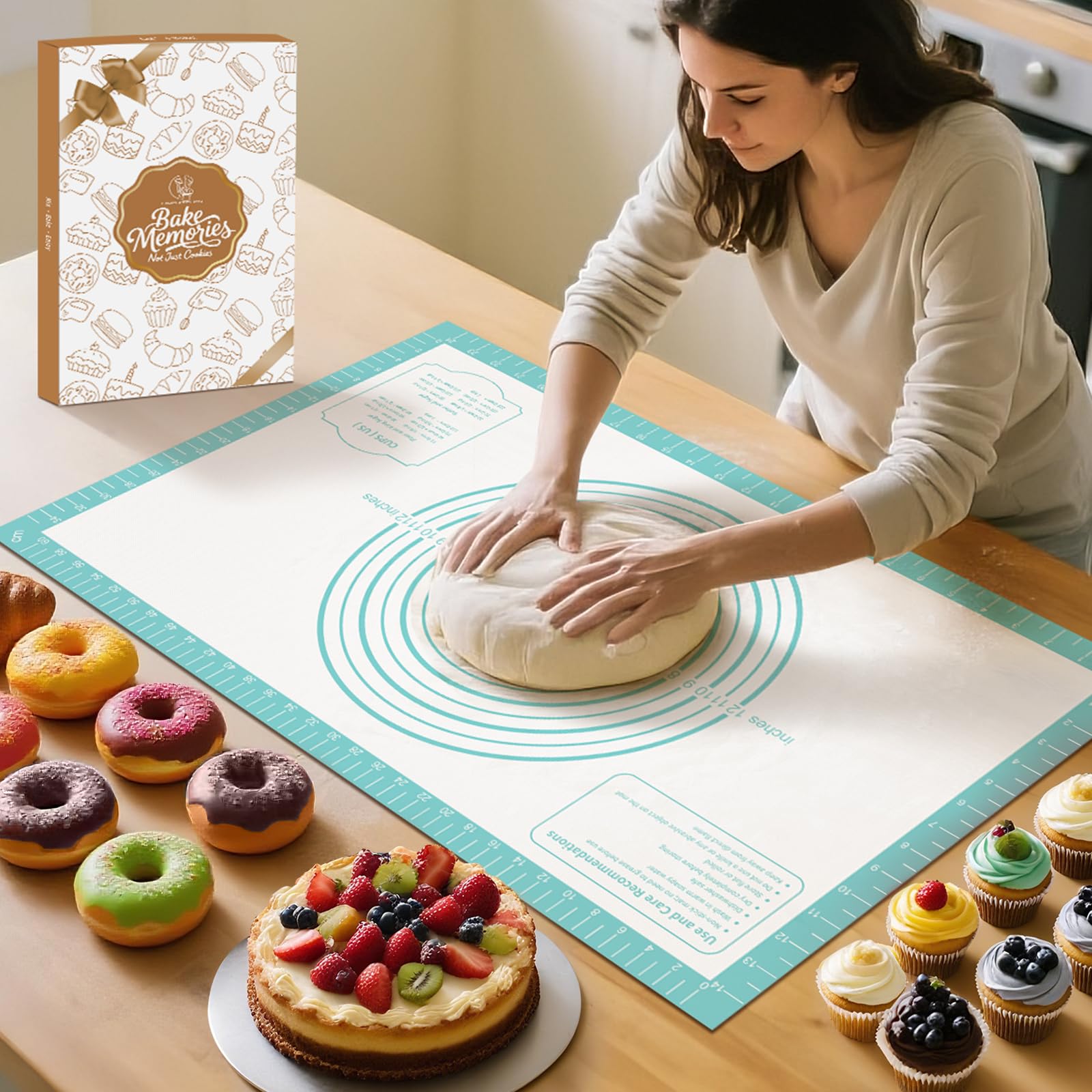 Silicone Pastry Mat for Dough Rolling, Silicone Baking Mat with Measurement, Nonslip Fondant/Pie Crust Mat for Making Cookies Macarons Baking Tools 32 x 24 Inch