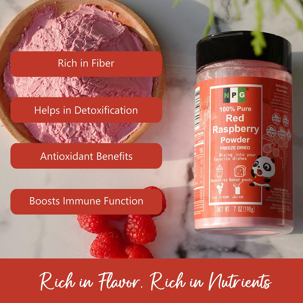 NPG Freeze Dried Red Raspberry Juice Powder 7 oz, Seedless Superfood Powder