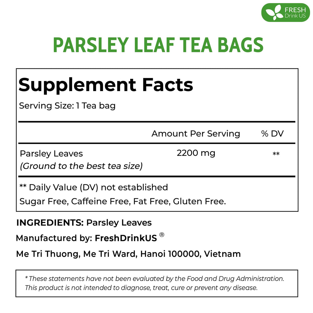 FreshDrinkUS, Premium Parsley Leaf Tea - 75 Bags, 100% Natural & Pure. Made with Eco-Conscious Tea Bags. No Sugar, No Caffeine, No Gluten, Vegan.
