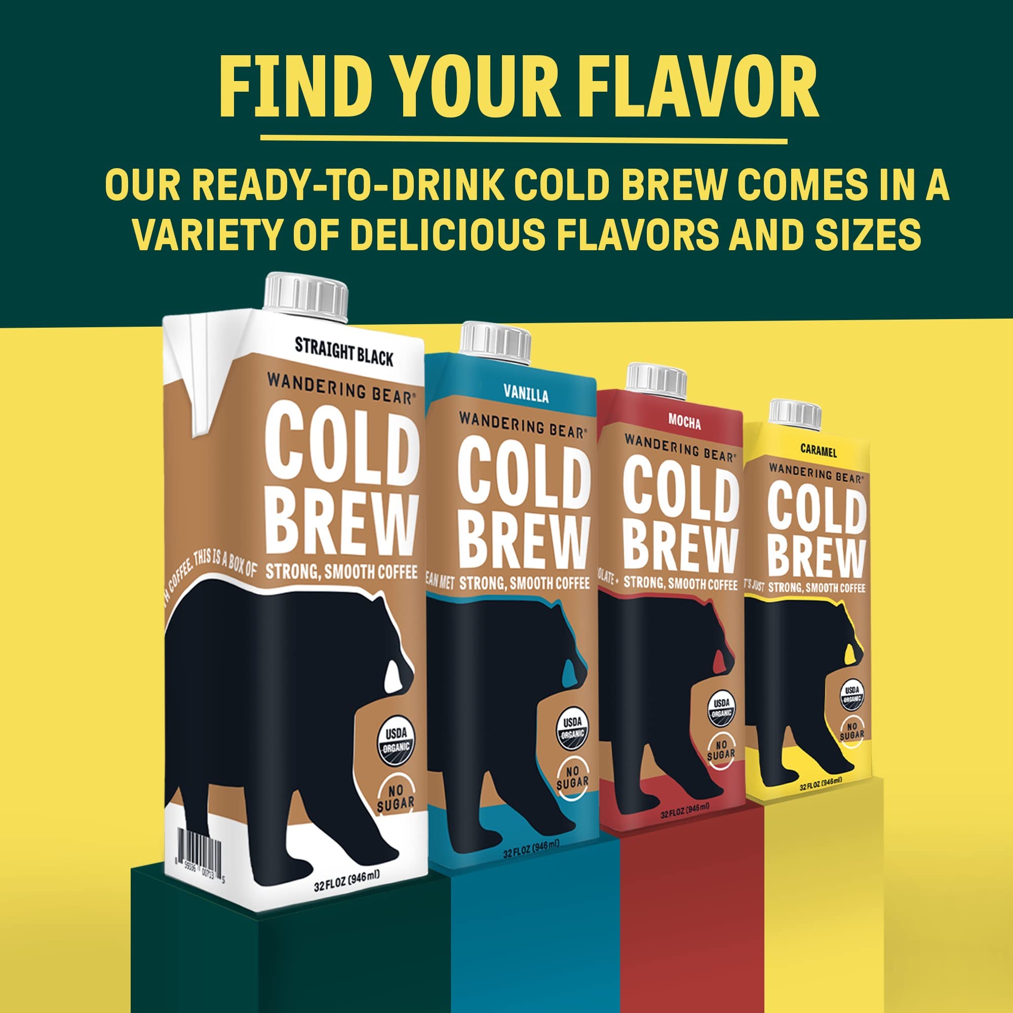 Wandering Bear Extra Strong Organic Cold Brew - Straight Black, 32 oz
