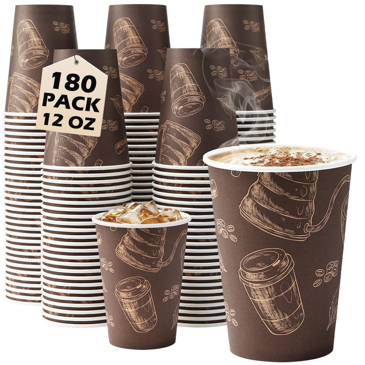 Huifany 12 oz 500 Pack Disposable Coffee Cups, Thickened Paper Cups Bulk