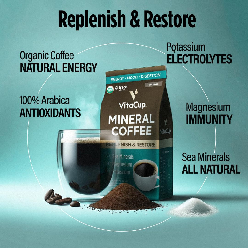 VitaCup Mineral Medium Dark Roast Ground Coffee, 60oz, 6 Bags