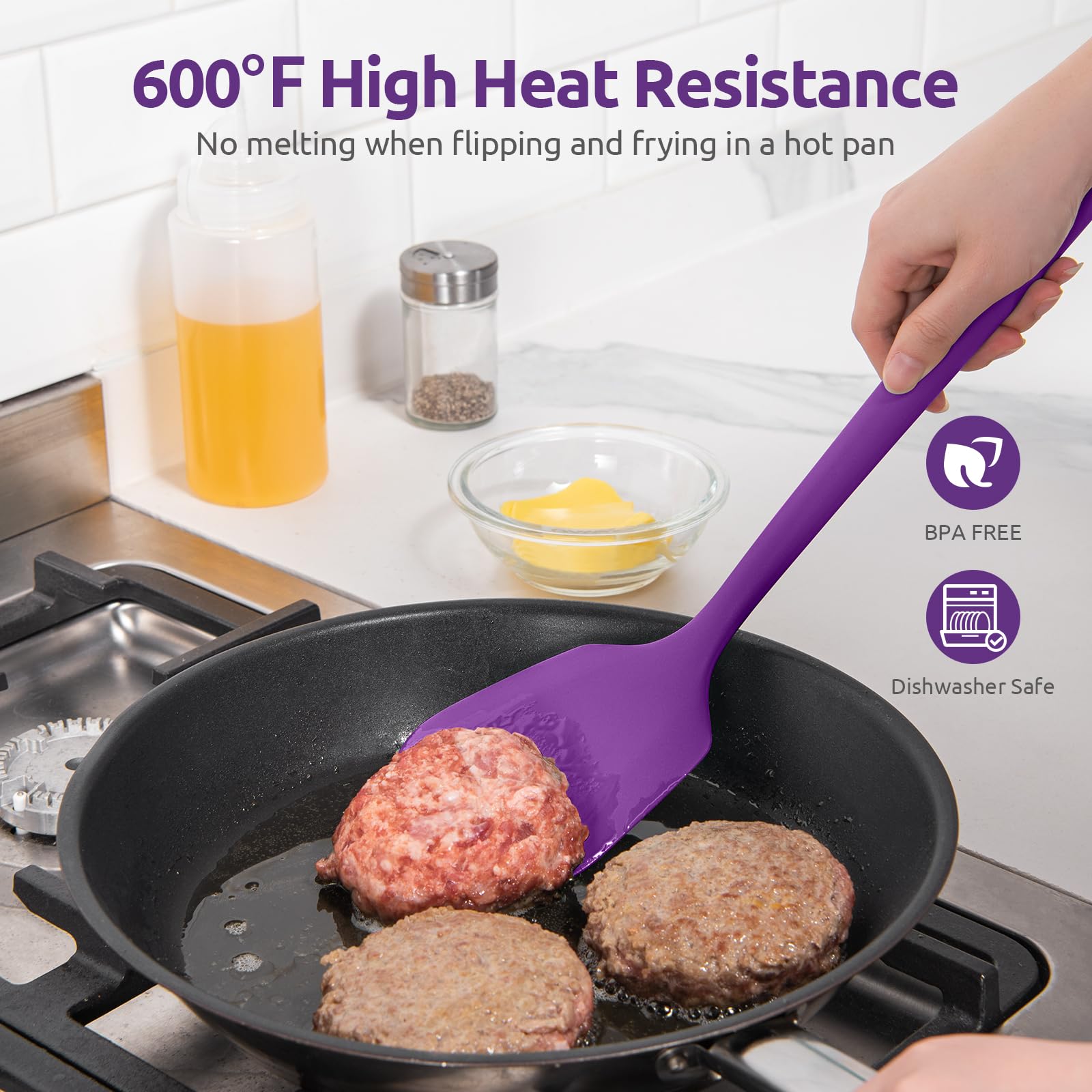 U-Taste Silicone Turner Cooking Spatula, 13.6" Long/3.7" Wide, Purple