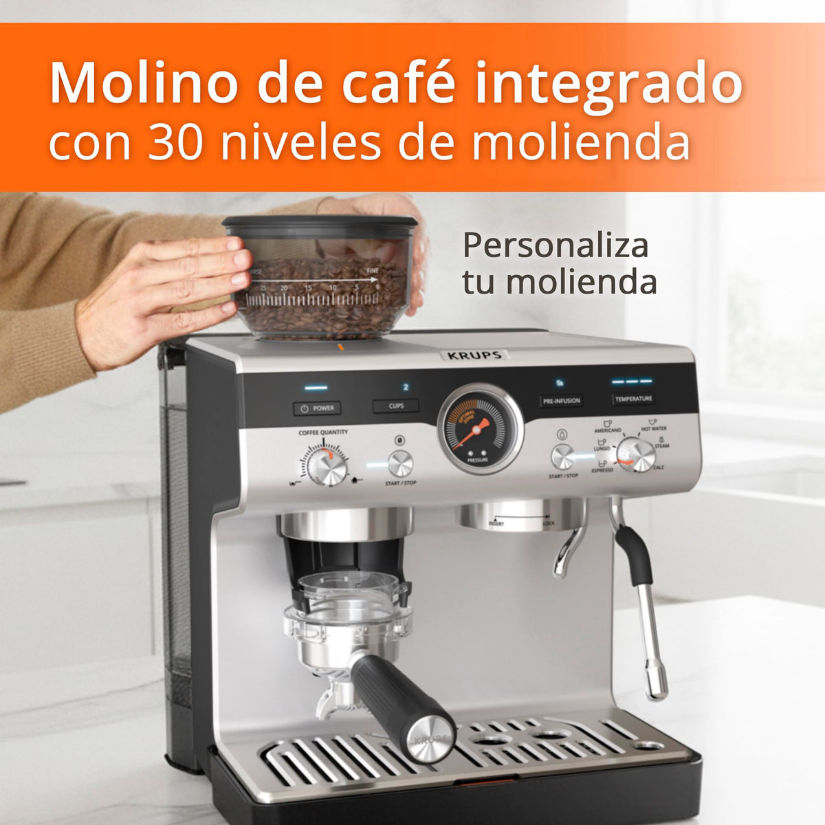 KRUPS Barista Espresso Machine with Built-In Grinder, 30 Settings