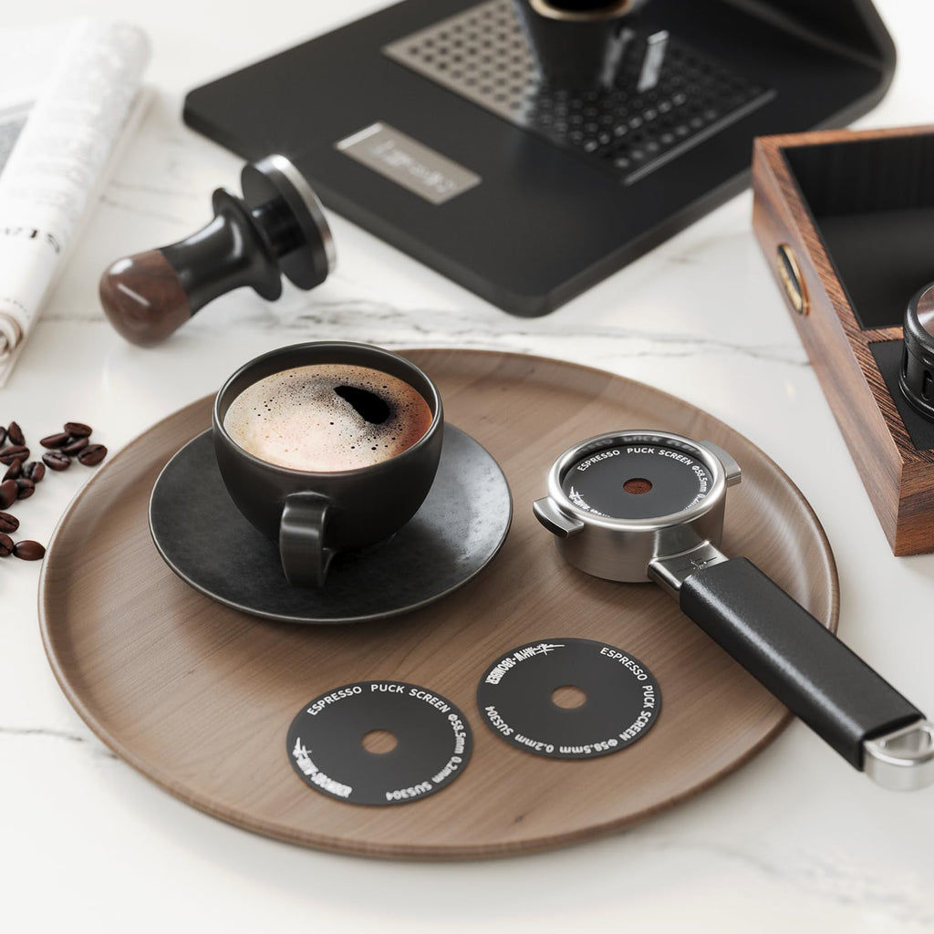 MHW-3BOMBER 58mm Espresso Puck Screen - 0.2mm Ultra Thin Espresso Puck - Metal Reusable Coffee Filter for Portafilter Basket 58mm - Puck Screen with Titanium Coating FG5642-OS