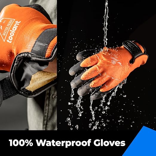 toolant 100% Waterproof Gloves Bulk Pack, 3 Pairs, Winter Work Gloves for Cold Temperature, Touchsreen, Warm Gloves for Freezer, Fishing and Gardening, With Grip, Orange, XX-Large