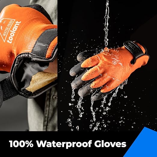 toolant 100% Waterproof Gloves Bulk Pack, 3 Pairs, Winter Work Gloves for Extreme Cold, Touchsreen, Warm Gloves for Freezer, Fishing and Gardening, with Grip, Orange, X-Large