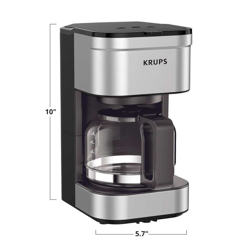 KRUPS Simply Brew Compact 5 Cup Coffee Maker: Stainless Steel Design, Pause & Brew, Keep Warm, Reusable Filter, Drip-Free Carafe