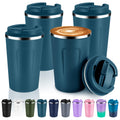 Volhoply 12 oz Double Wall Insulated Vacuum Travel Coffee Mug with Flip Lid Bulk 4 Pack,Reusable Stainless Steel Leak Proof Coffee Cups,Portable Cafe Thermal Tumbler for Hot & Cold Drinks(Bule,4 Set)