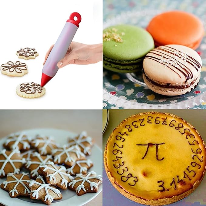 Cake Decorating Pen Dessert Decorating Tool, Silicone Food Syringe Cylinder with 4 Heads Cookie Icing Piping Nozzles Used for Chocolate Jam, Lettering, Drawing, Cream (5 pack)