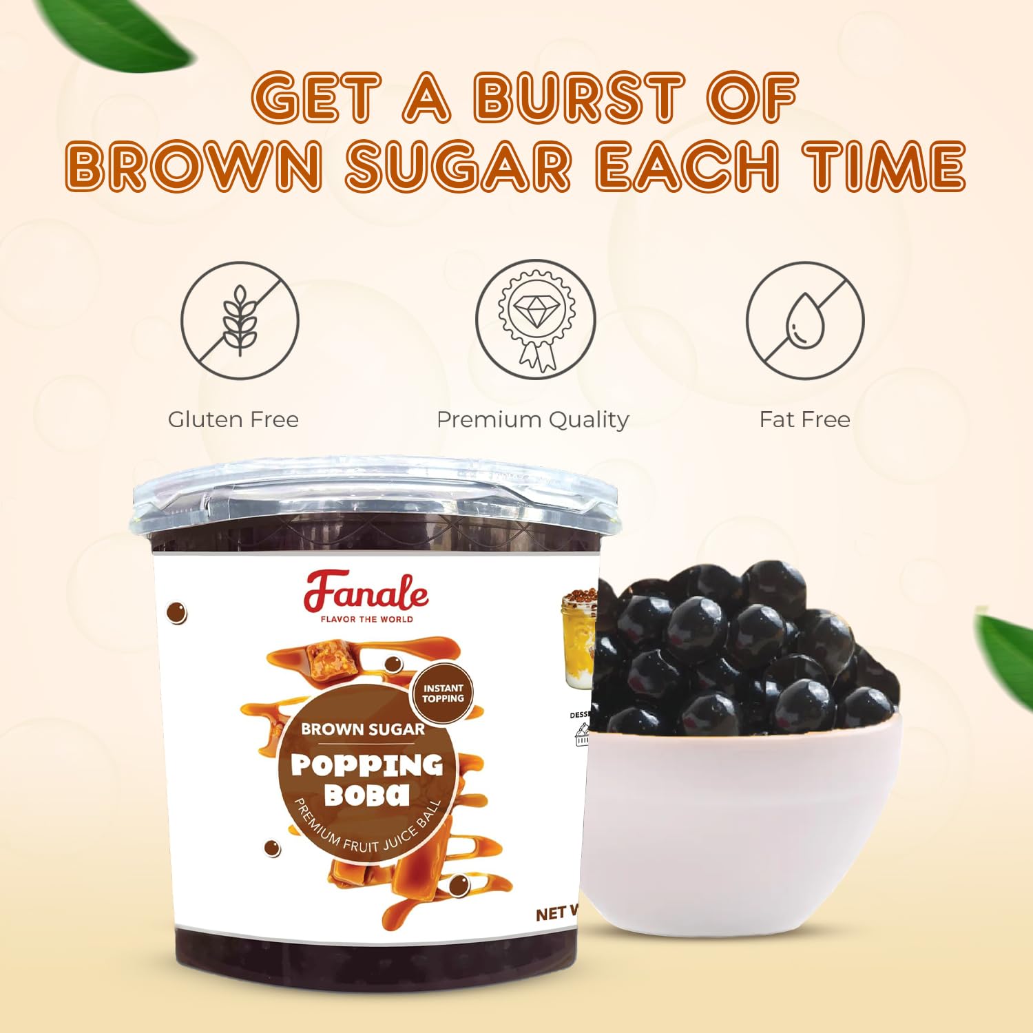 Fanale Brown Sugar Popping Boba Pearls for Bubble Tea and Drinks, 7 Pounds