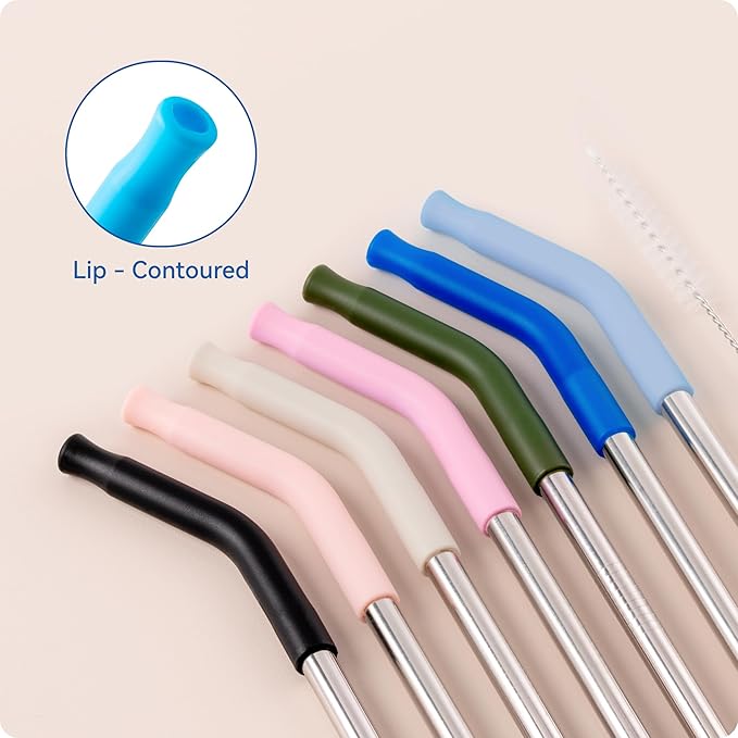Reusable Metal Straws with Silicone Tip for Stanley 30oz,Stainless Steel Drinking Straws for 30oz Tumbler,3 Straight Tubes & 6 Tips& 1 Cleanr Brush(Chili)
