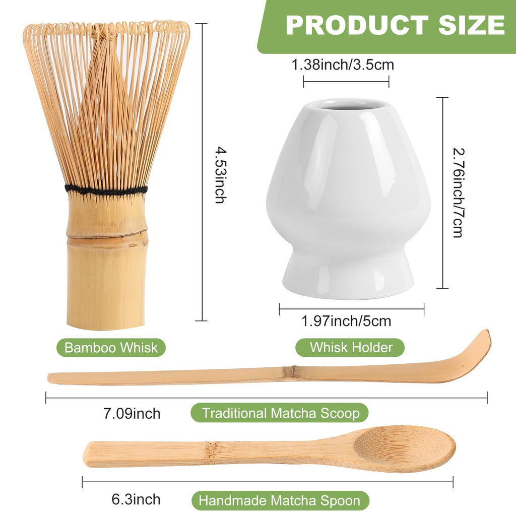 Cemruy Matcha Whisk Set (4pcs, Bamboo, White)