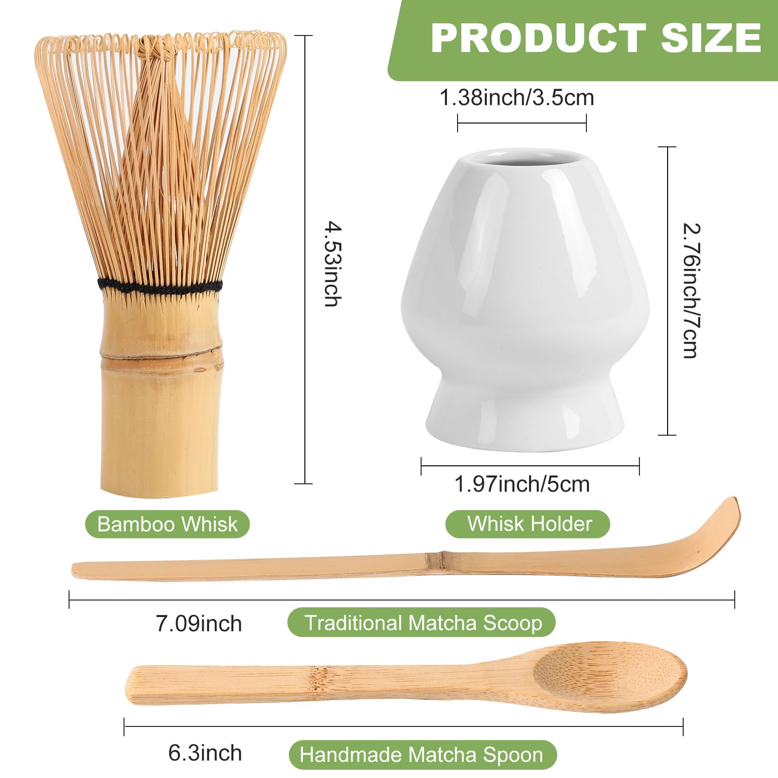 Cemruy Matcha Whisk Set (4pcs, Bamboo, White)
