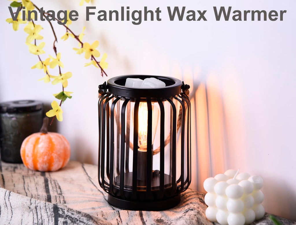 ORJG Electric Wax Warmer,Metal Wax Warmer,Rustic Candle Wax Burner for Aromatherapy Wax, Oil Burner,Fragrance,Home Decoration, Gifts (Lanterns), Black, HLBULB-002