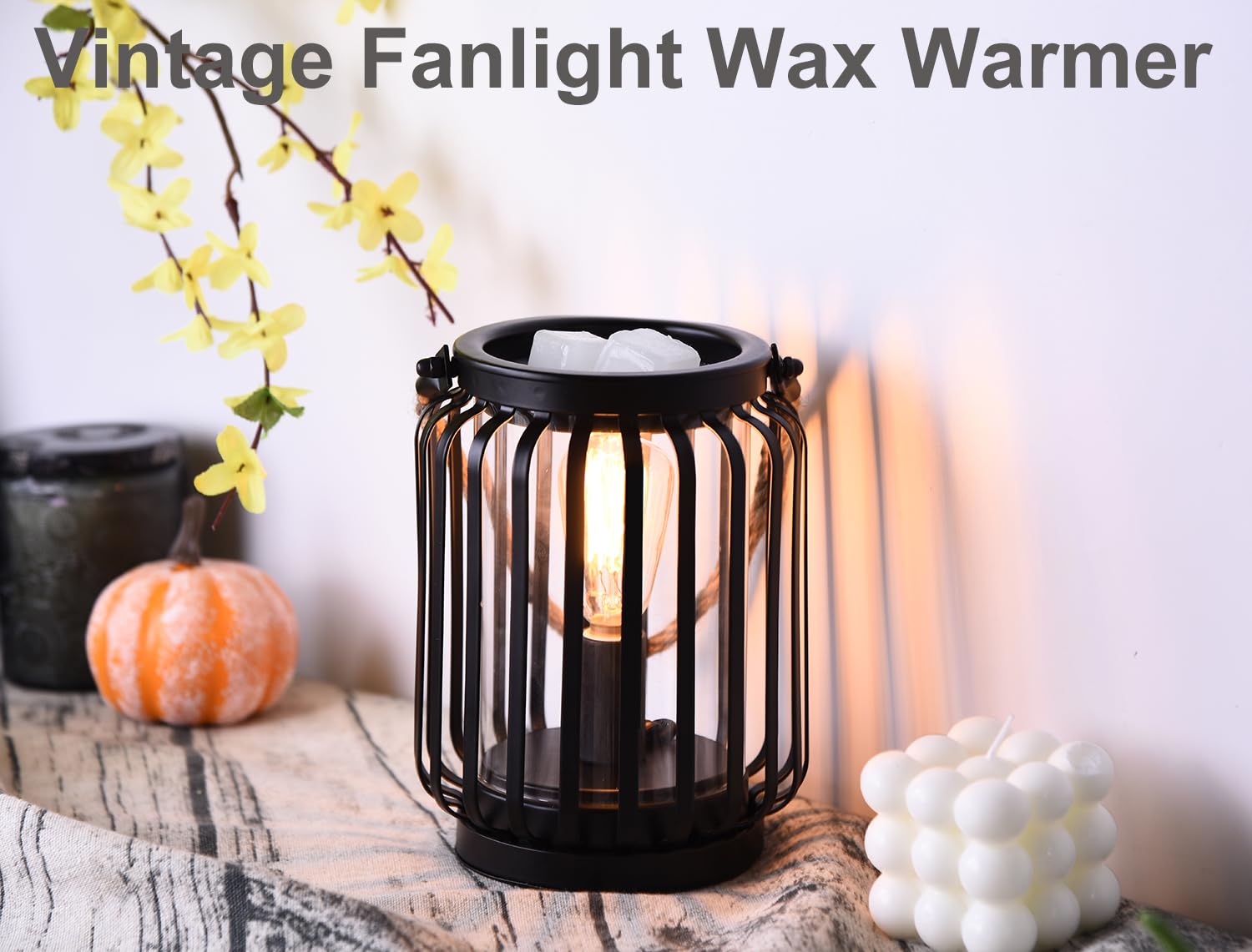 ORJG Electric Wax Warmer,Metal Wax Warmer,Rustic Candle Wax Burner for Aromatherapy Wax, Oil Burner,Fragrance,Home Decoration, Gifts (Lanterns), Black, HLBULB-002