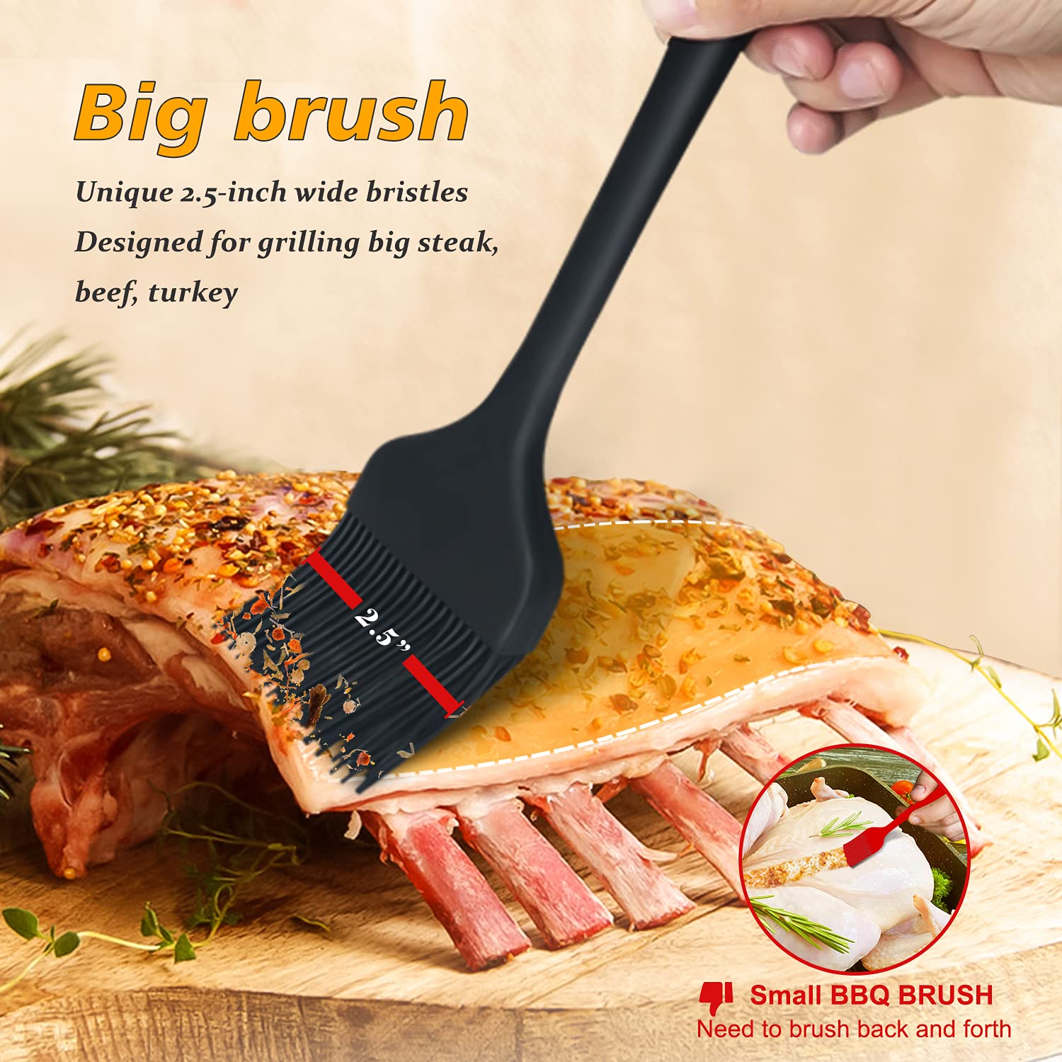 Walfos 3 Size Basting Brush, 600°F High Heat Resistant Silicone Pastry Brushes for BBQ, Baking, Kitchen Cooking, Desserts- BPA Free&Dishwasher Safe