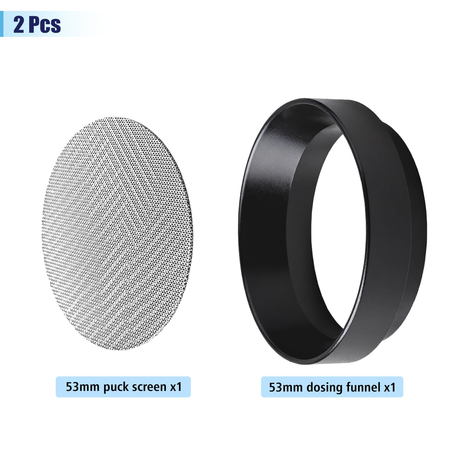 Rovella 53mm Espresso Dosing Funnel and Puck Screen Set, Espresso Coffee Dosing Ring & 1.7mm 316 Stainless Steel Espresso Portafilter for Coffee Portafilter Filter Basket