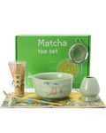 Matcha Whisk Set, Ceramic Matcha Set Includes Matcha Bowl, Matcha Whisk and Holder, Bamboo Scoop, Scoop Rest, Sifter and Tea Towel - 7 Pcs Matcha Kit(Green)