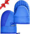 Mini Oven Mitts, Kitchen Oven Gloves Kitchen Mittens 500 Degrees Heat Resistant Baking Gloves, Non-Slip Silicone Surface with Hanging Loops Hot Gloves for Cooking, Baking, BBQ 1 Pair-Blue