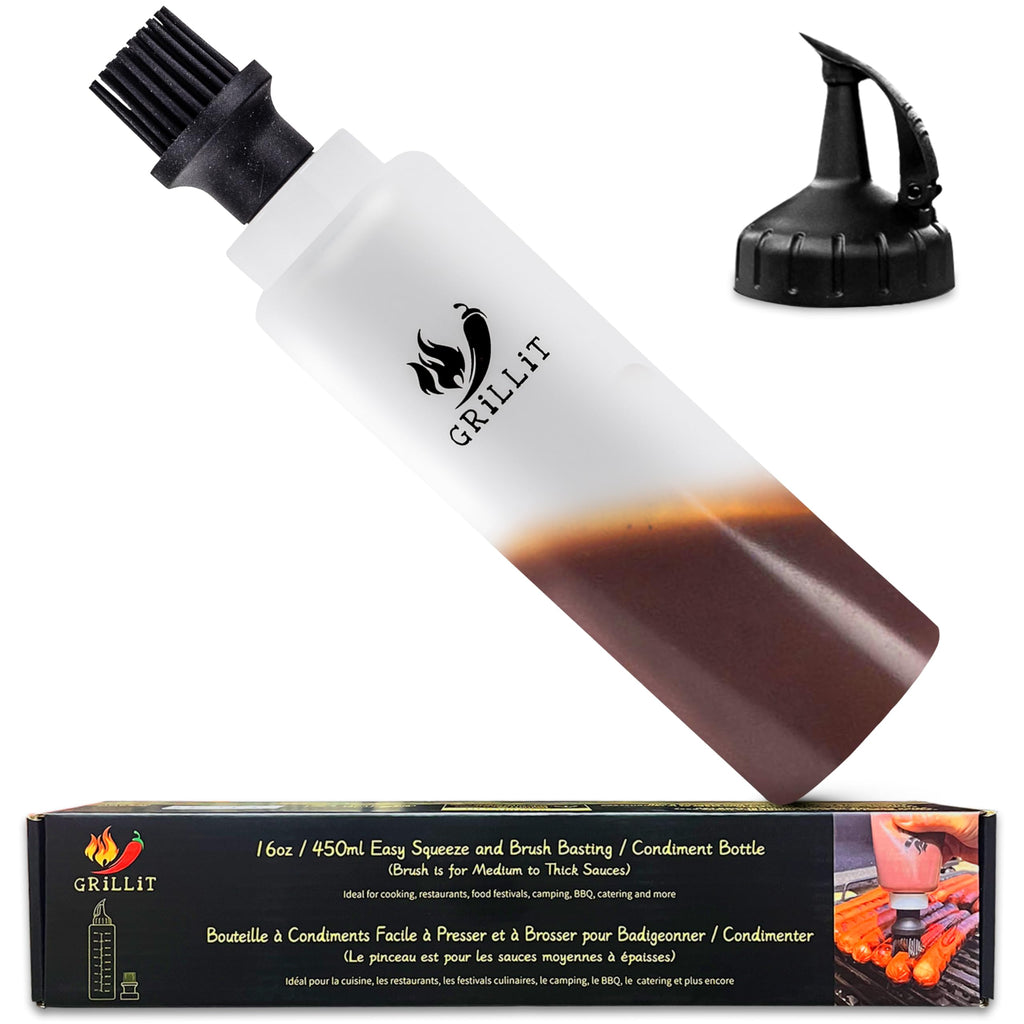 Silicone Basting Brush & BBQ Sauce Bottle - 16 oz Basting Bottle Dispenser for Grilling - Perfect Grill Brush for Marinades