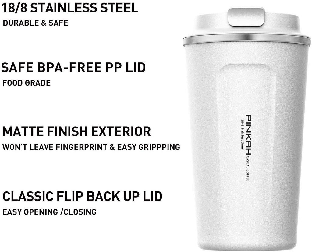 PINKAH 17OZ Vacuum Casual Travel Coffee Mug for Hot/Cold Coffee, Double Walled Stainless Steel Insulated Coffee Tumbler, Thermal Coffee Cup for Home Office
