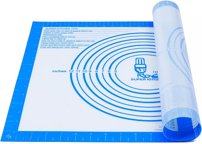 Nonstick Silicone Pastry Baking Mat Large with Measurements 16''By 20'' for Silicone Baking Mat, Counter, Dough Rolling/Pie Crust Pad By Folksy Super Kitchen (16×20, Blue)