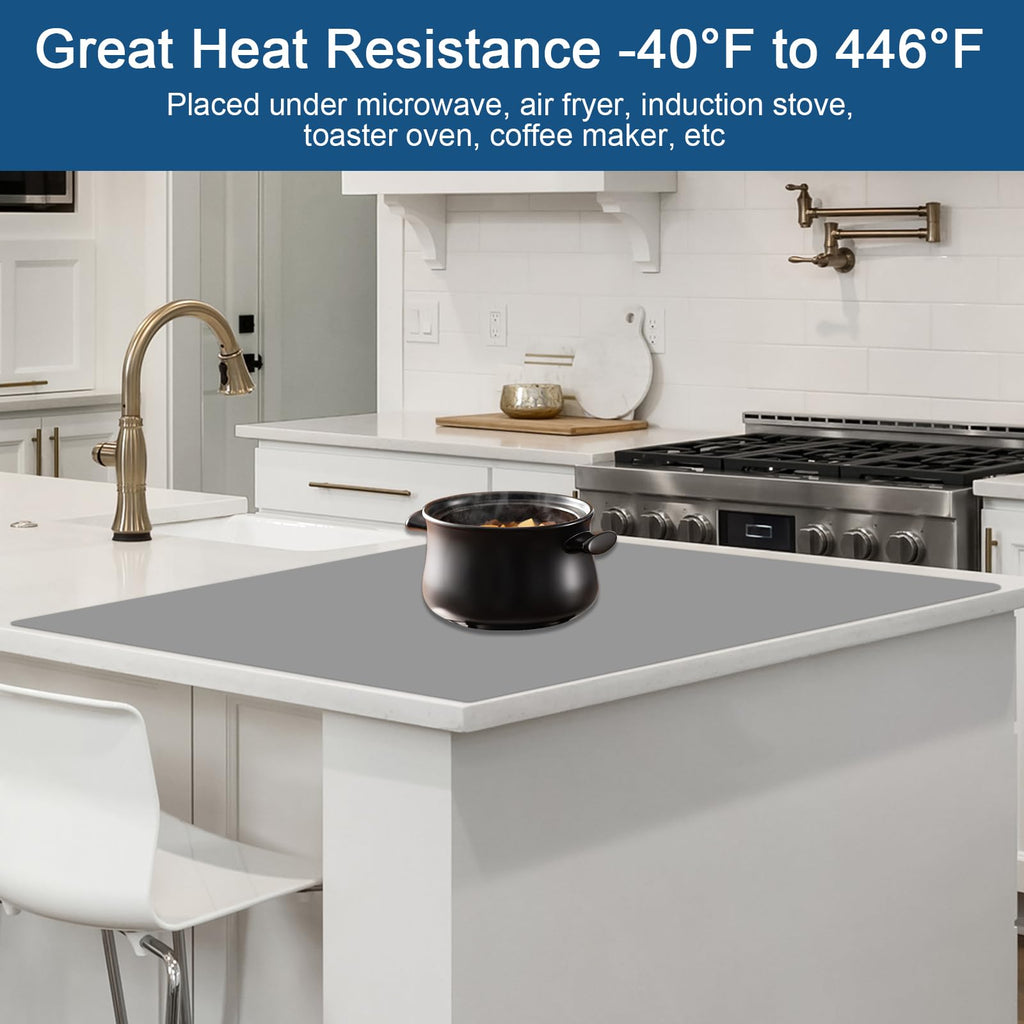 24"x32"(60cmx80cm) Silicone Mat for Kitchen Counter, Heat Resistant Non-Slip Countertop Protector, Waterproof Silicone Craft Mat for Kitchen Island, Black