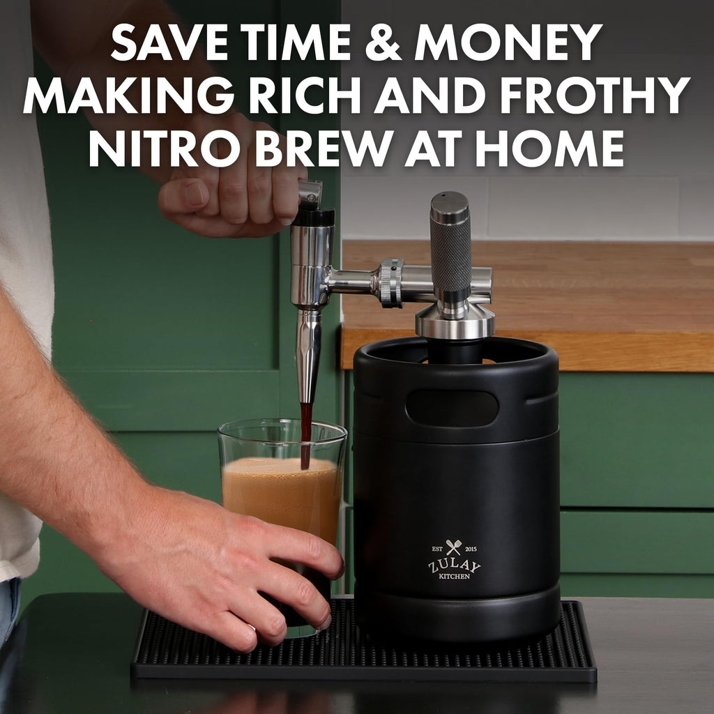 Zulay Nitro Cold Brew Maker - Nitro Cold Brew Keg with Pressure Relieving Valve & Creamer Faucet - Gift for Coffee Lovers - Nitro Cold Brew Coffee Maker for Home - Collapsible Funnel & Drip Mat