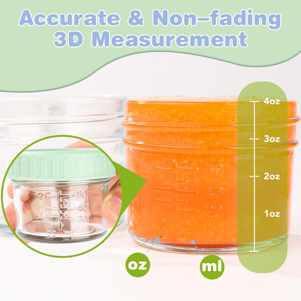 RowinsyDD 20 Pack Baby Food Containers, 4 oz Glass Baby Food Jars with Lids