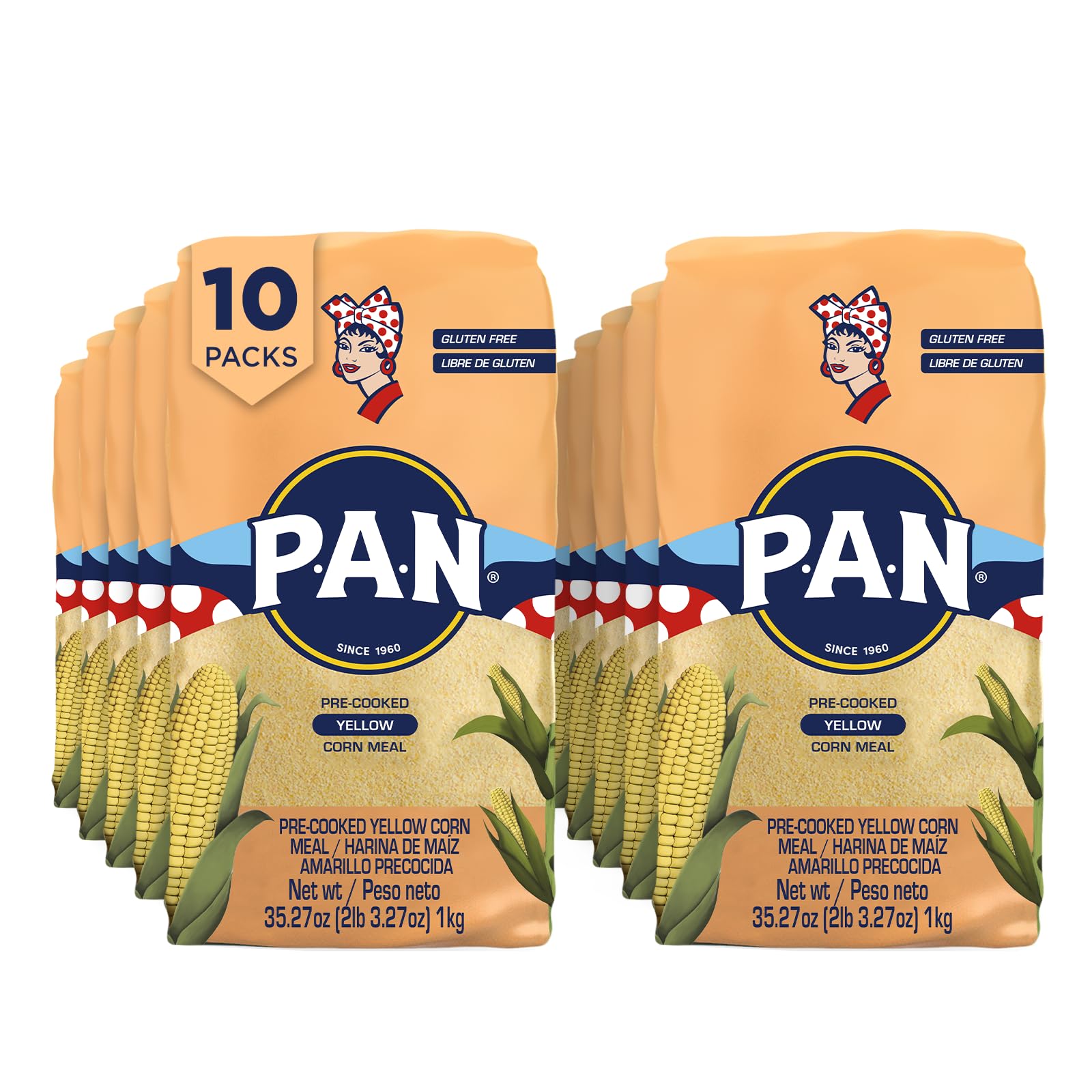P.A.N. Yellow Corn Meal – Pre-cooked Gluten Free and Kosher Flour for Arepas (2.2 lb / Pack of 10)