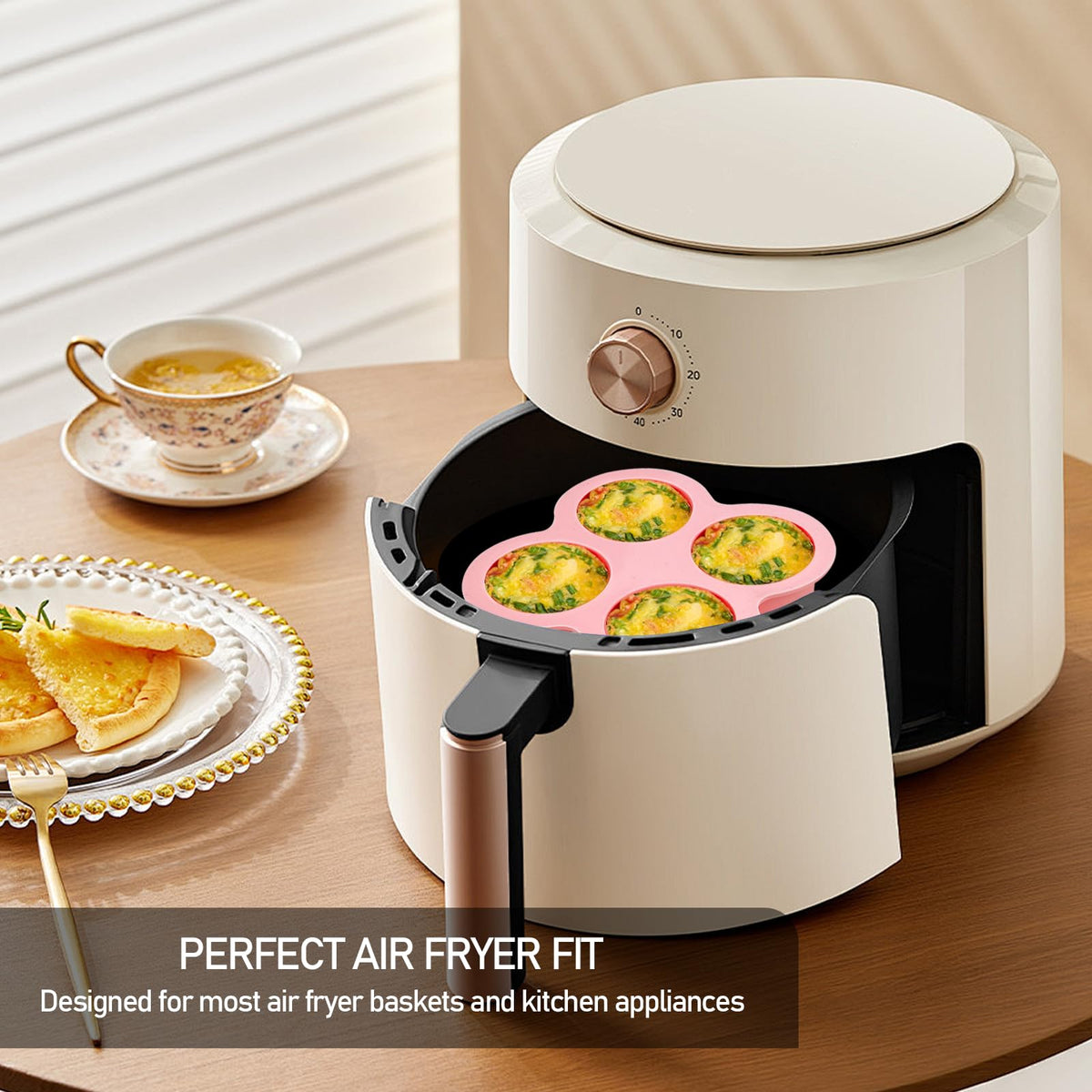 HUIKANGSHENG Air Fryer Egg Bite Molds 2 Pack Silicone 4 Cup Non Stick Pink