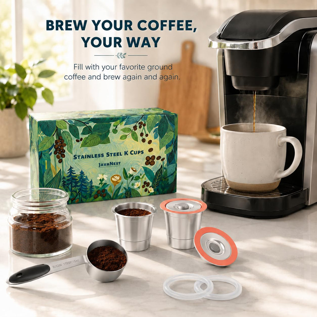 JavaNest 6 Pack Reusable K Cups for Keurig 2.0 & 1.0, Stainless Steel Reusable Coffee Pods for Keurig, Reusable Pods, Refillable Coffee Filter with Scoop & 6 Extra Seals (6 * new for Keurig 2.0 & 1.0)