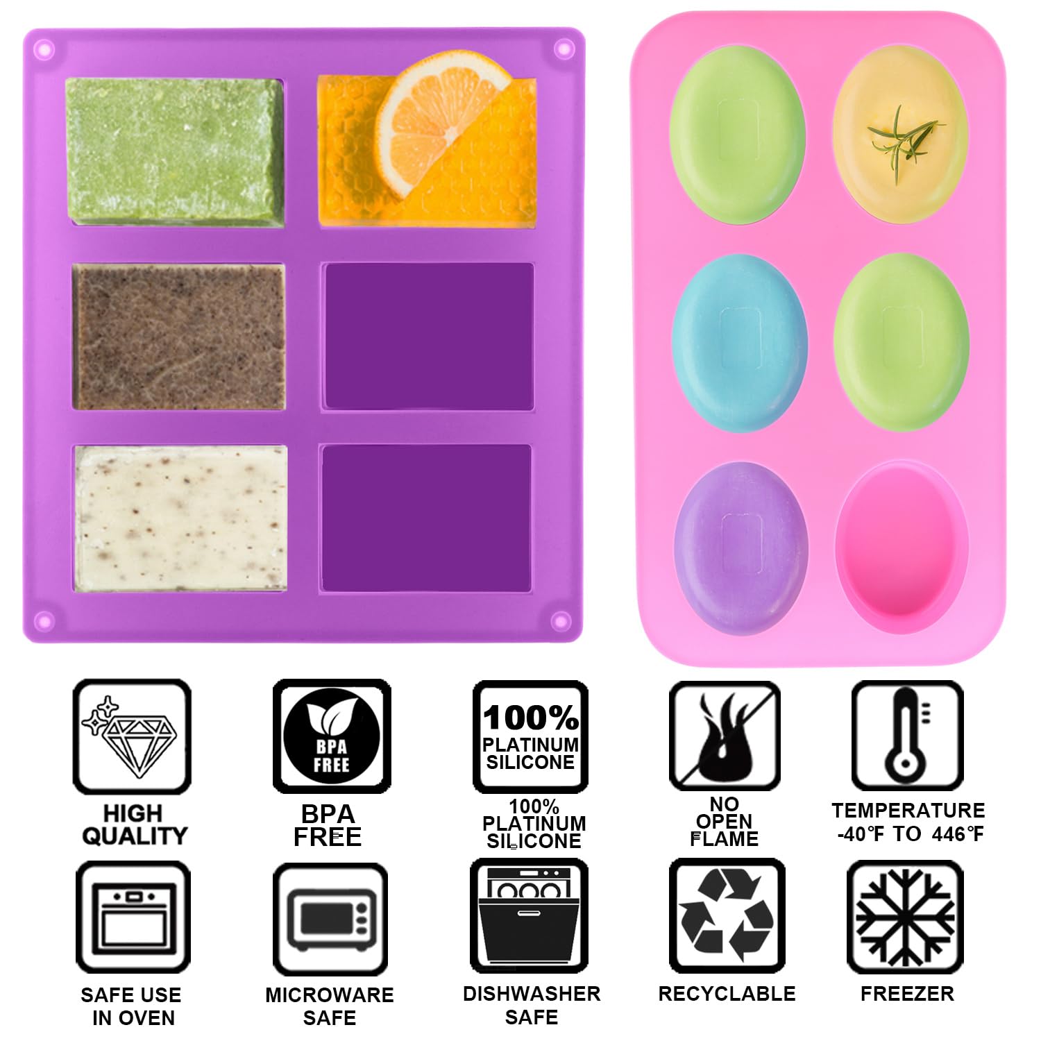 Lerykin Silicone Soap Molds, Oval & Rectangle Soap Bar Mold, 6 Cavities DIY Mould for Homemade Craft Soap, Pudding, Muffin, Chocolate, Brownie, Cornbread, Cheesecake, Cake & Ice Cube - Just Pop Out