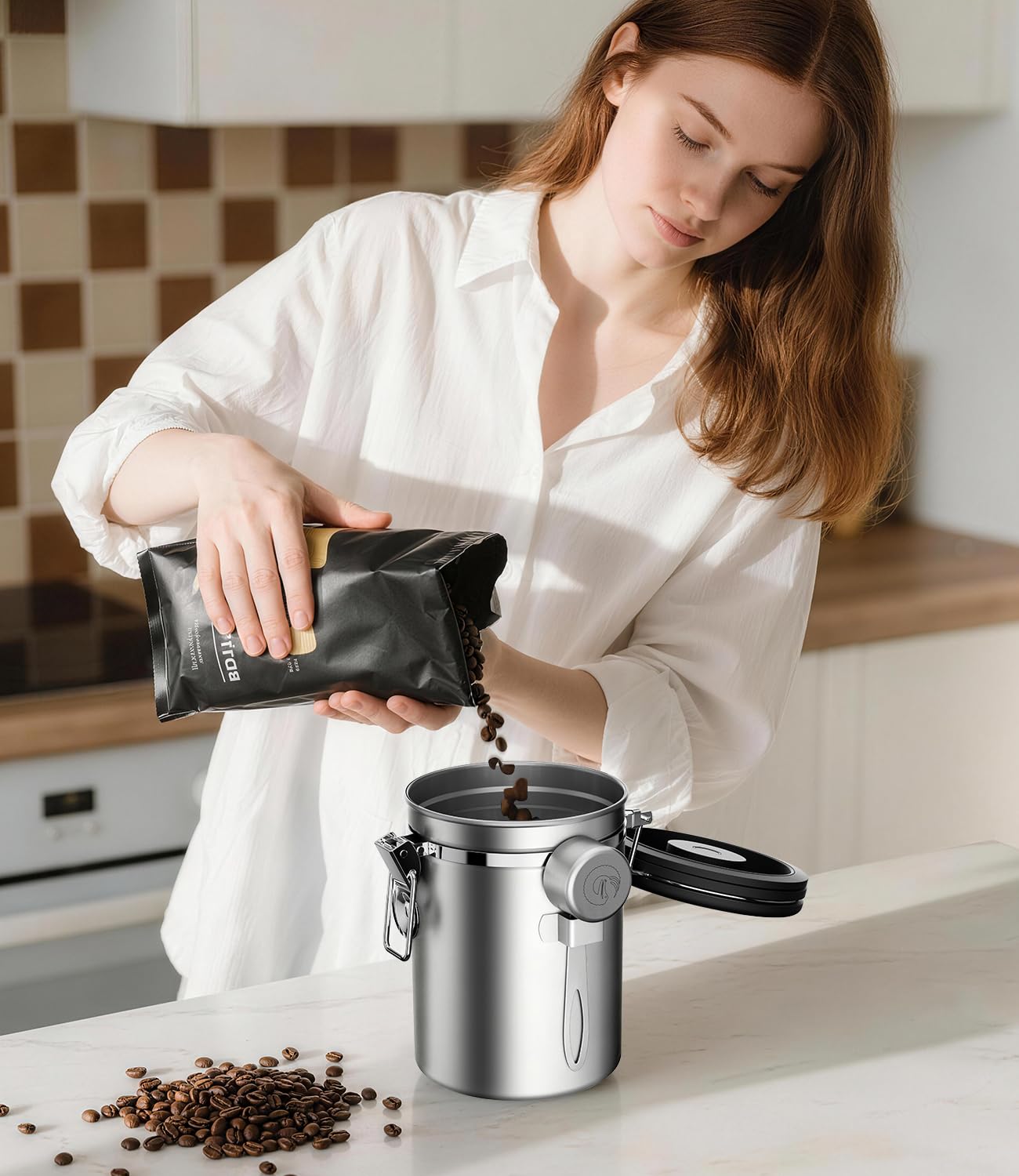 Coffee Gator Coffee Canister, 16oz Airtight Stainless Steel Container