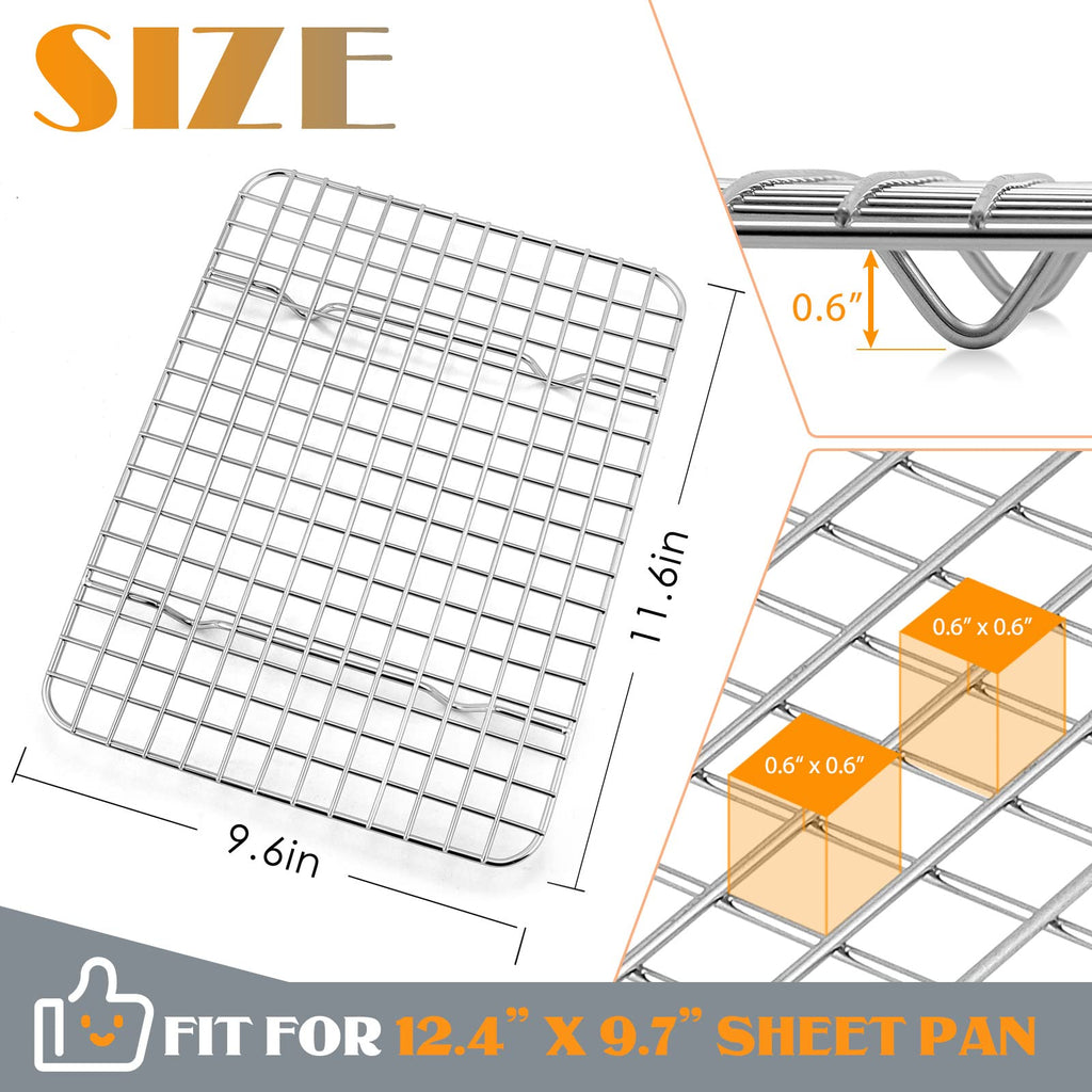 E-far Cooling Baking Rack Set of 2, Stainless Steel Grid Wire for Oven Roasting Cooking Bacon, 11.6" x 9.2" Grilling Broiling for Cooling Cookie Cake, Non-toxic & Dishwasher Safe